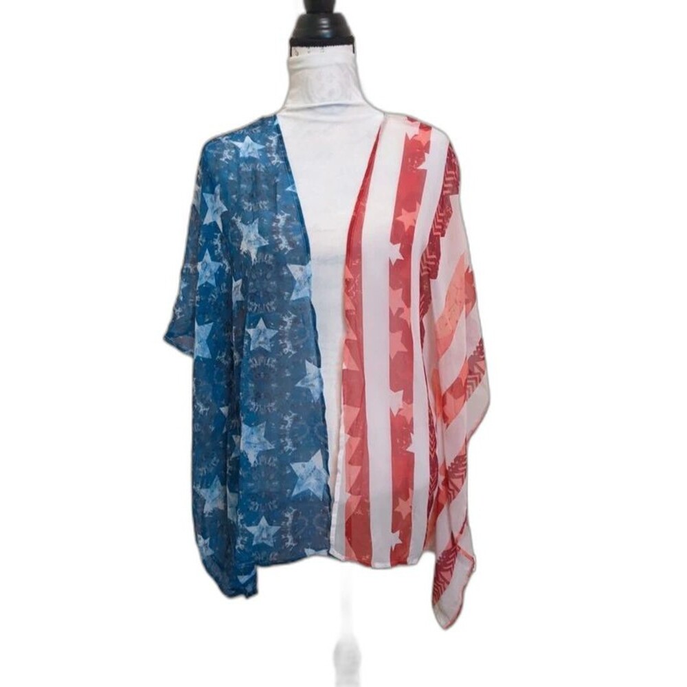 USA Patriotic Americana Sheer Kimono Jacket Flag